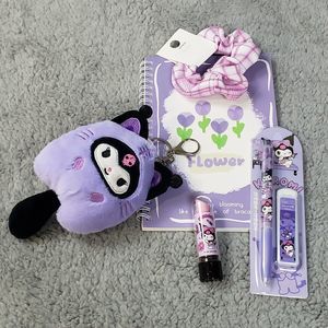 Kuromi Plush Keychain Eraser Mechanical Pencil and Flower Notebook 5pc Lot